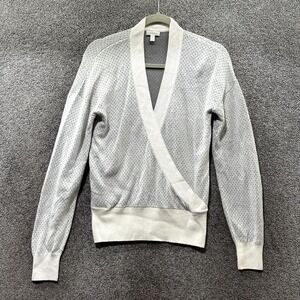 Garnet Hill Tendu Cotton Sweater Women XS Dot Print Pima Cotton Relaxed V‎ Neck